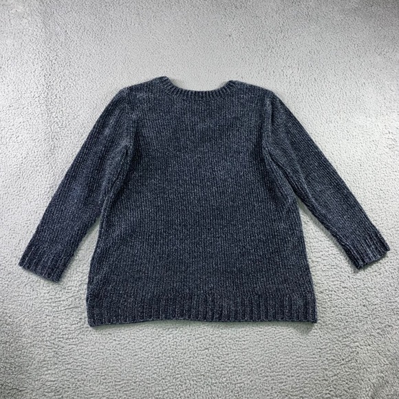 ORVIS V Neck Chenille Knit Sweater Women XL Blue Marled Long Sleeve Cozy Casual - Picture 3 of 10